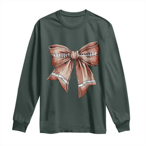 Coquette Bow Pumpkin American Football Long Sleeve Shirt Retro Thanksgiving Autumn Vibe TS02 Dark Forest Green Print Your Wear