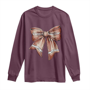 Coquette Bow Pumpkin American Football Long Sleeve Shirt Retro Thanksgiving Autumn Vibe TS02 Maroon Print Your Wear