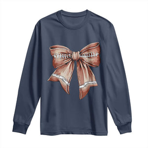 Coquette Bow Pumpkin American Football Long Sleeve Shirt Retro Thanksgiving Autumn Vibe TS02 Navy Print Your Wear