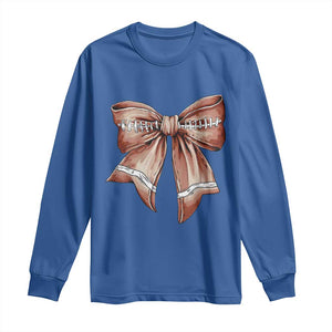 Coquette Bow Pumpkin American Football Long Sleeve Shirt Retro Thanksgiving Autumn Vibe TS02 Royal Blue Print Your Wear