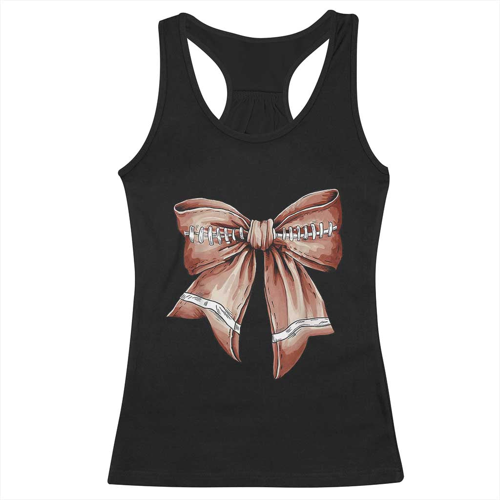 Coquette Bow Pumpkin American Football Racerback Tank Top Retro Thanksgiving Autumn Vibe TS02 Black Print Your Wear