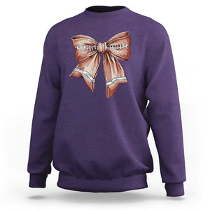 Coquette Bow Pumpkin American Football Sweatshirt Retro Thanksgiving Autumn Vibe TS02 Purple Print Your Wear