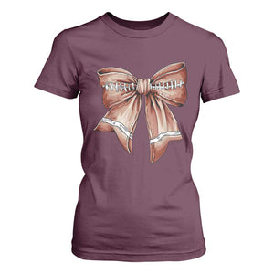 Coquette Bow Pumpkin American Football T Shirt For Women Retro Thanksgiving Autumn Vibe TS02 Maroon Print Your Wear