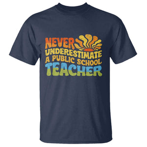 Never Underestimate A Public School Teacher T Shirt Tim Walz 2024 Saying Public Education TS02 Navy Print Your Wear