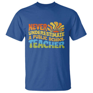 Never Underestimate A Public School Teacher T Shirt Tim Walz 2024 Saying Public Education TS02 Royal Blue Print Your Wear