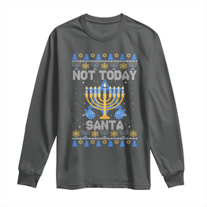 Ugly Sweater Hanukkah Long Sleeve Shirt Not Today Santa Chanukah Jewish Festival Jew TS02 Dark Heather Print Your Wear