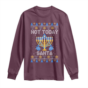 Ugly Sweater Hanukkah Long Sleeve Shirt Not Today Santa Chanukah Jewish Festival Jew TS02 Maroon Print Your Wear