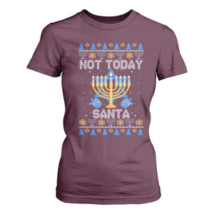 Ugly Sweater Hanukkah T Shirt For Women Not Today Santa Chanukah Jewish Festival Jew TS02 Maroon Print Your Wear