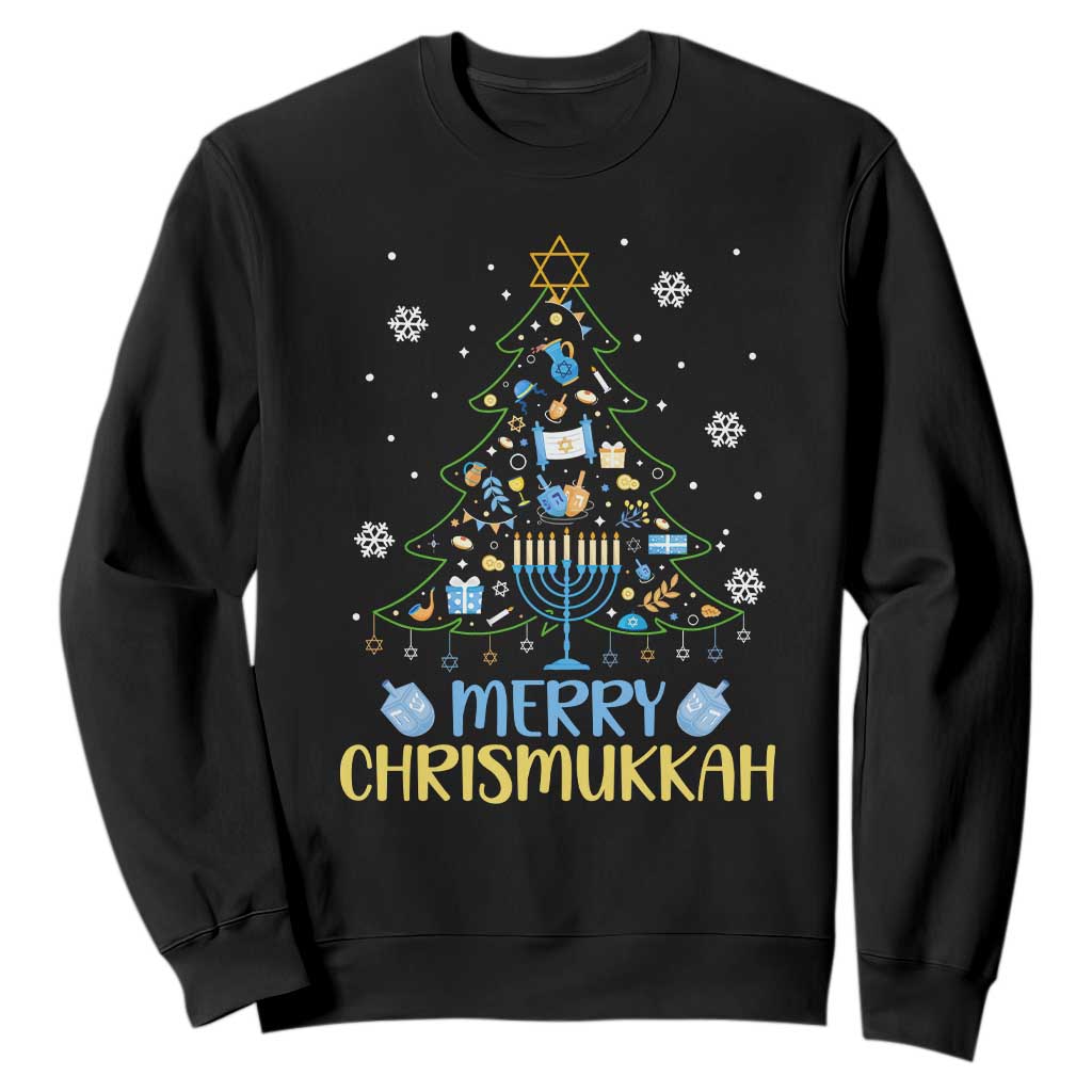 Christmas Hanukkah Sweatshirt Merry Christmukkah Jewish Christmas Tree Chanukah Hanukkah TS02 Black Printyourwear