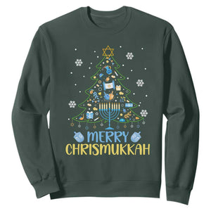 Christmas Hanukkah Sweatshirt Merry Christmukkah Jewish Christmas Tree Chanukah Hanukkah TS02 Dark Forest Green Printyourwear