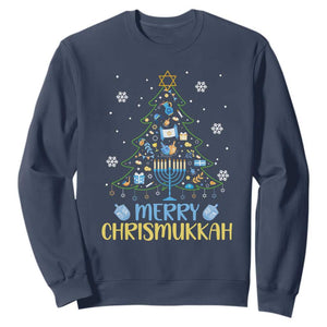 Christmas Hanukkah Sweatshirt Merry Christmukkah Jewish Christmas Tree Chanukah Hanukkah TS02 Navy Printyourwear