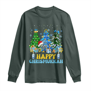 Christmas Hanukkah Long Sleeve Shirt Merry Christmukkah Jewish Christmas Trees Chanukah TS02 Dark Forest Green Print Your Wear