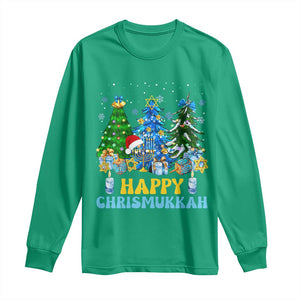 Christmas Hanukkah Long Sleeve Shirt Merry Christmukkah Jewish Christmas Trees Chanukah TS02 Irish Green Print Your Wear