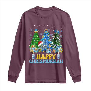 Christmas Hanukkah Long Sleeve Shirt Merry Christmukkah Jewish Christmas Trees Chanukah TS02 Maroon Print Your Wear