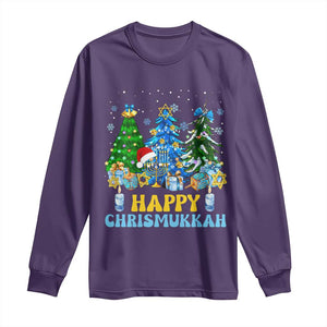 Christmas Hanukkah Long Sleeve Shirt Merry Christmukkah Jewish Christmas Trees Chanukah TS02 Purple Print Your Wear