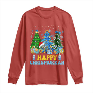 Christmas Hanukkah Long Sleeve Shirt Merry Christmukkah Jewish Christmas Trees Chanukah TS02 Red Print Your Wear