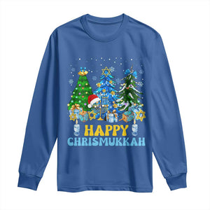 Christmas Hanukkah Long Sleeve Shirt Merry Christmukkah Jewish Christmas Trees Chanukah TS02 Royal Blue Print Your Wear