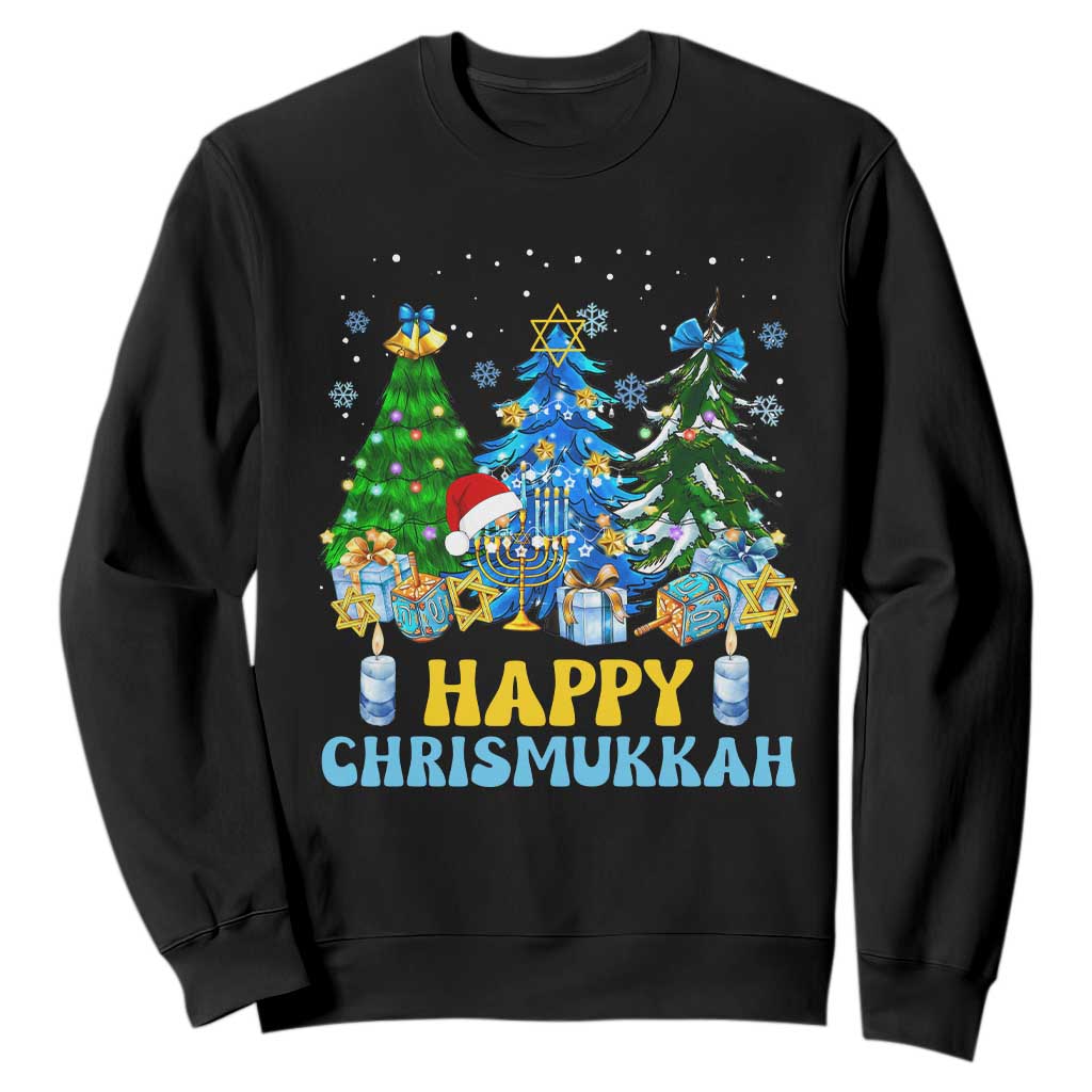 Christmas Hanukkah Sweatshirt Merry Christmukkah Jewish Christmas Trees Chanukah Hanukkah TS02 Black Printyourwear