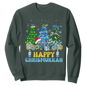 Christmas Hanukkah Sweatshirt Merry Christmukkah Jewish Christmas Trees Chanukah Hanukkah TS02 Dark Forest Green Printyourwear