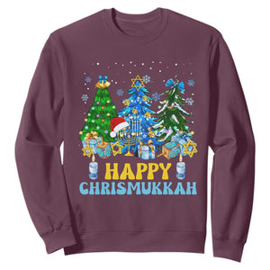 Christmas Hanukkah Sweatshirt Merry Christmukkah Jewish Christmas Trees Chanukah Hanukkah TS02 Maroon Printyourwear