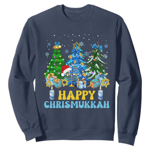 Christmas Hanukkah Sweatshirt Merry Christmukkah Jewish Christmas Trees Chanukah Hanukkah TS02 Navy Printyourwear