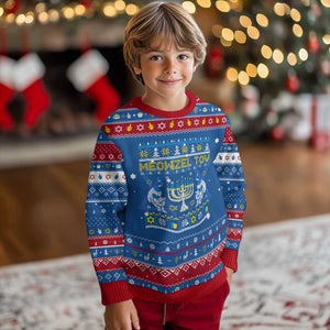 Funny Cat Hanukkah Ugly Sweater Meowzel Tov Chanukah Jewish TS02 Blue Red Print Your Wear