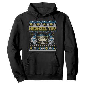 Hanukkah Cat Hoodie Meowzel Tov Funny Chanukah Jewish Cat Owner Ugly Hanukkah TS02 Black Printyourwear