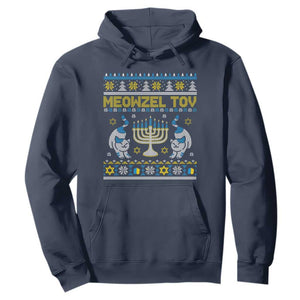 Hanukkah Cat Hoodie Meowzel Tov Funny Chanukah Jewish Cat Owner Ugly Hanukkah TS02 Navy Printyourwear