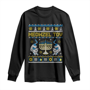 Funny Hanukkah Cat Long Sleeve Shirt Meowzel Tov Chanukah Jewish Ugly Sweater Hanukkah TS02 Black Print Your Wear