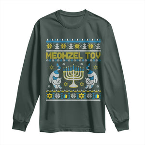 Funny Hanukkah Cat Long Sleeve Shirt Meowzel Tov Chanukah Jewish Ugly Sweater Hanukkah TS02 Dark Forest Green Print Your Wear