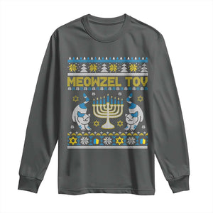 Funny Hanukkah Cat Long Sleeve Shirt Meowzel Tov Chanukah Jewish Ugly Sweater Hanukkah TS02 Dark Heather Print Your Wear