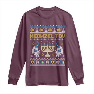 Funny Hanukkah Cat Long Sleeve Shirt Meowzel Tov Chanukah Jewish Ugly Sweater Hanukkah TS02 Maroon Print Your Wear