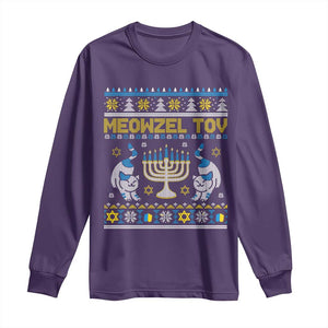 Funny Hanukkah Cat Long Sleeve Shirt Meowzel Tov Chanukah Jewish Ugly Sweater Hanukkah TS02 Purple Print Your Wear