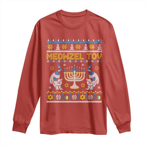 Funny Hanukkah Cat Long Sleeve Shirt Meowzel Tov Chanukah Jewish Ugly Sweater Hanukkah TS02 Red Print Your Wear