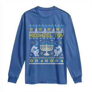 Funny Hanukkah Cat Long Sleeve Shirt Meowzel Tov Chanukah Jewish Ugly Sweater Hanukkah TS02 Royal Blue Print Your Wear