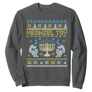 Hanukkah Cat Sweatshirt Meowzel Tov Funny Chanukah Jewish Cat Owner Ugly Hanukkah TS02 Dark Heather Printyourwear