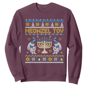 Hanukkah Cat Sweatshirt Meowzel Tov Funny Chanukah Jewish Cat Owner Ugly Hanukkah TS02 Maroon Printyourwear