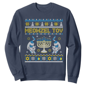 Hanukkah Cat Sweatshirt Meowzel Tov Funny Chanukah Jewish Cat Owner Ugly Hanukkah TS02 Navy Printyourwear