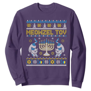 Hanukkah Cat Sweatshirt Meowzel Tov Funny Chanukah Jewish Cat Owner Ugly Hanukkah TS02 Purple Printyourwear