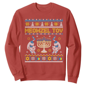 Hanukkah Cat Sweatshirt Meowzel Tov Funny Chanukah Jewish Cat Owner Ugly Hanukkah TS02 Red Printyourwear