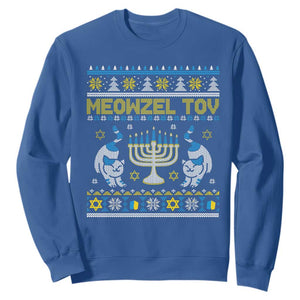 Hanukkah Cat Sweatshirt Meowzel Tov Funny Chanukah Jewish Cat Owner Ugly Hanukkah TS02 Royal Blue Printyourwear