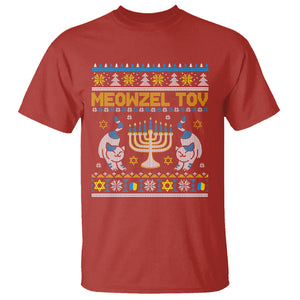 Hanukkah Cat T Shirt Meowzel Tov Funny Chanukah Jewish Cat Owner Ugly Hanukkah TS02 Red Printyourwear