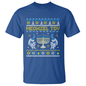 Hanukkah Cat T Shirt Meowzel Tov Funny Chanukah Jewish Cat Owner Ugly Hanukkah TS02 Royal Blue Printyourwear