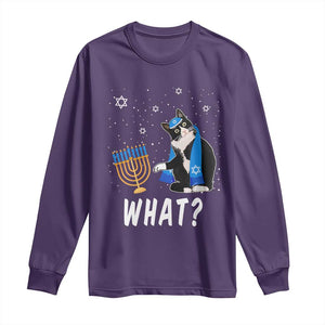 Funny Hanukkah Cat Long Sleeve Shirt What Hanukcat Chanukah Jewish Festival TS02 Purple Print Your Wear