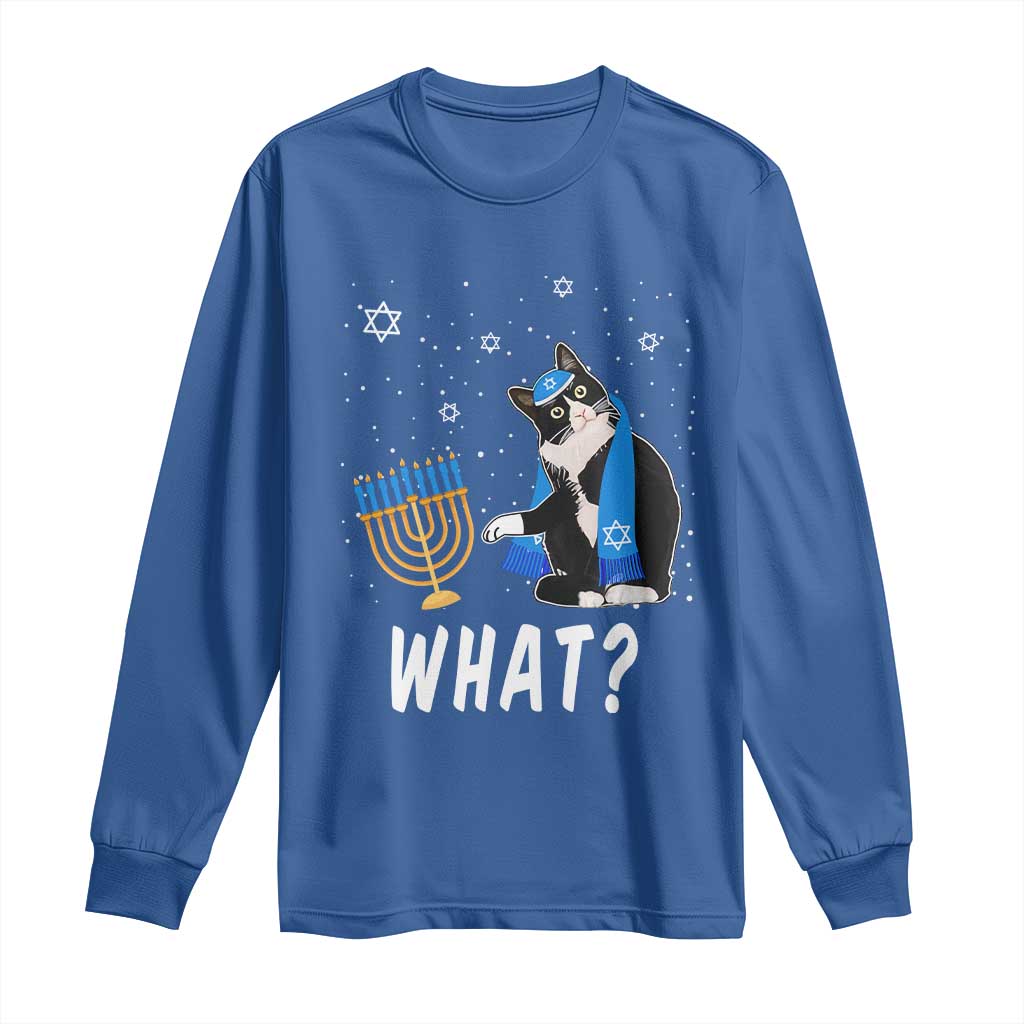 Funny Hanukkah Cat Long Sleeve Shirt What Hanukcat Chanukah Jewish Festival TS02 Royal Blue Print Your Wear