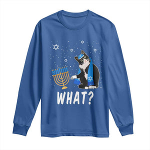 Funny Hanukkah Cat Long Sleeve Shirt What Hanukcat Chanukah Jewish Festival TS02 Royal Blue Print Your Wear