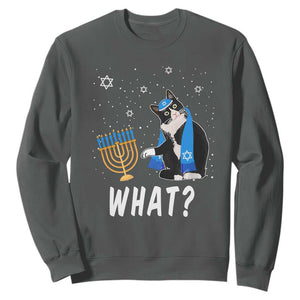 Hanukkah Cat Sweatshirt What Hanukkah Cat Funny Chanukah Jewish Women Girls Kids TS02 Dark Heather Printyourwear