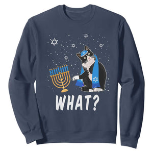 Hanukkah Cat Sweatshirt What Hanukkah Cat Funny Chanukah Jewish Women Girls Kids TS02 Navy Printyourwear