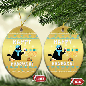 Funny Hanukkah Cat Christmas Ornament Happy Hanukcat Drinking Black Cat Jewish Menorah Chanukah TS02 Oval Gold Print Your Wear