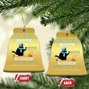 Funny Hanukkah Cat Christmas Ornament Happy Hanukcat Drinking Black Cat Jewish Menorah Chanukah TS02 Bell Flake Gold Print Your Wear